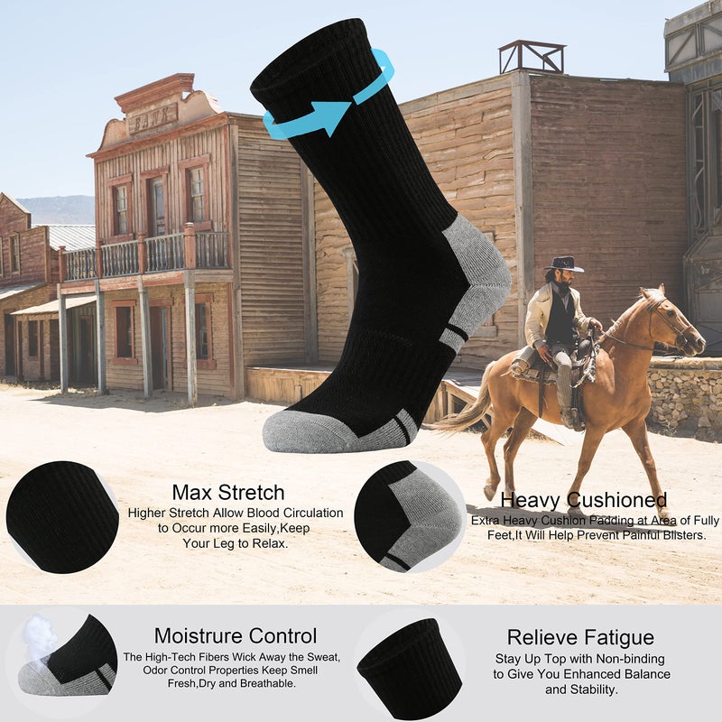 Ortis Men's Cotton Cushion Crew Socks Moisture Wicking Breathable Thick Warm Thermal for Athletic Heavy Duty Work Boot(BlackGrey XL) - Image 2